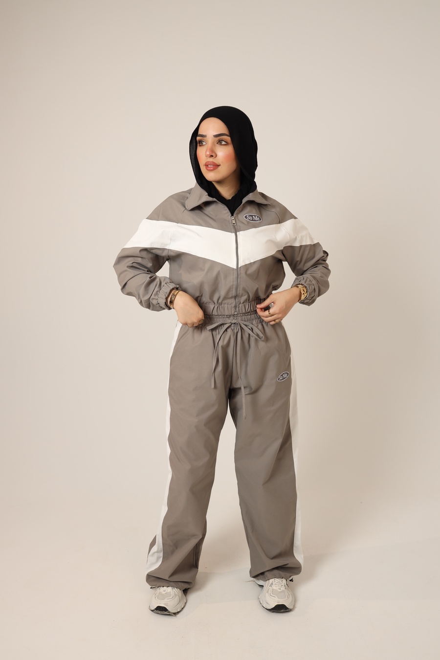Grey & White Color-Block Tracksuit