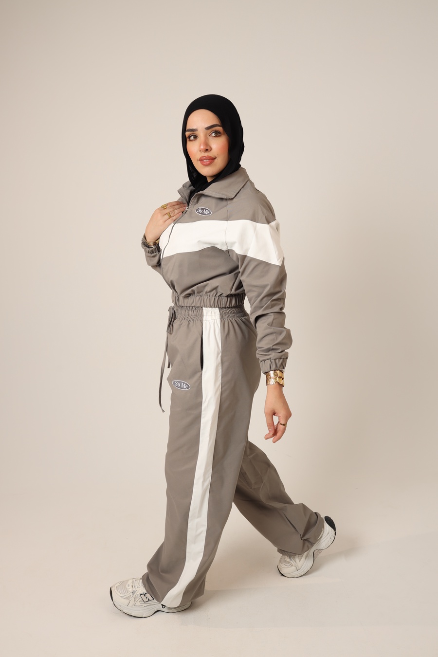 Grey & White Color-Block Tracksuit