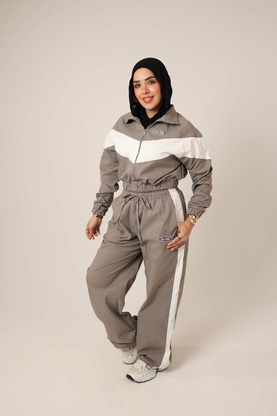 Grey & White Color-Block Tracksuit
