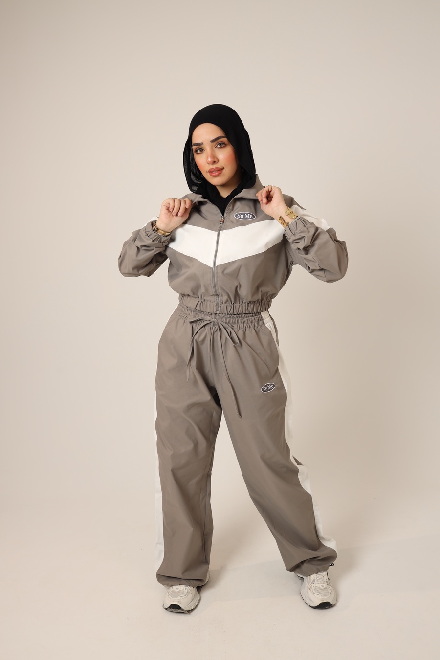Grey & White Color-Block Tracksuit