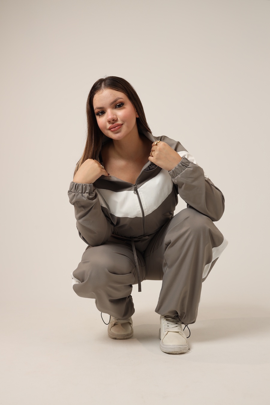 Grey & White Color-Block Tracksuit