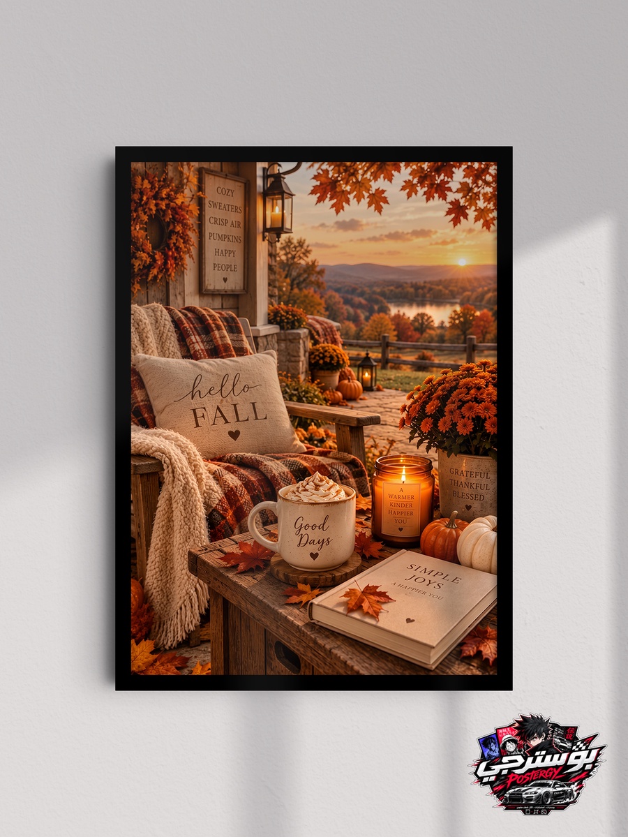 بوستر Hello Fall – أجواء الخريف الدافئة 🍂☕