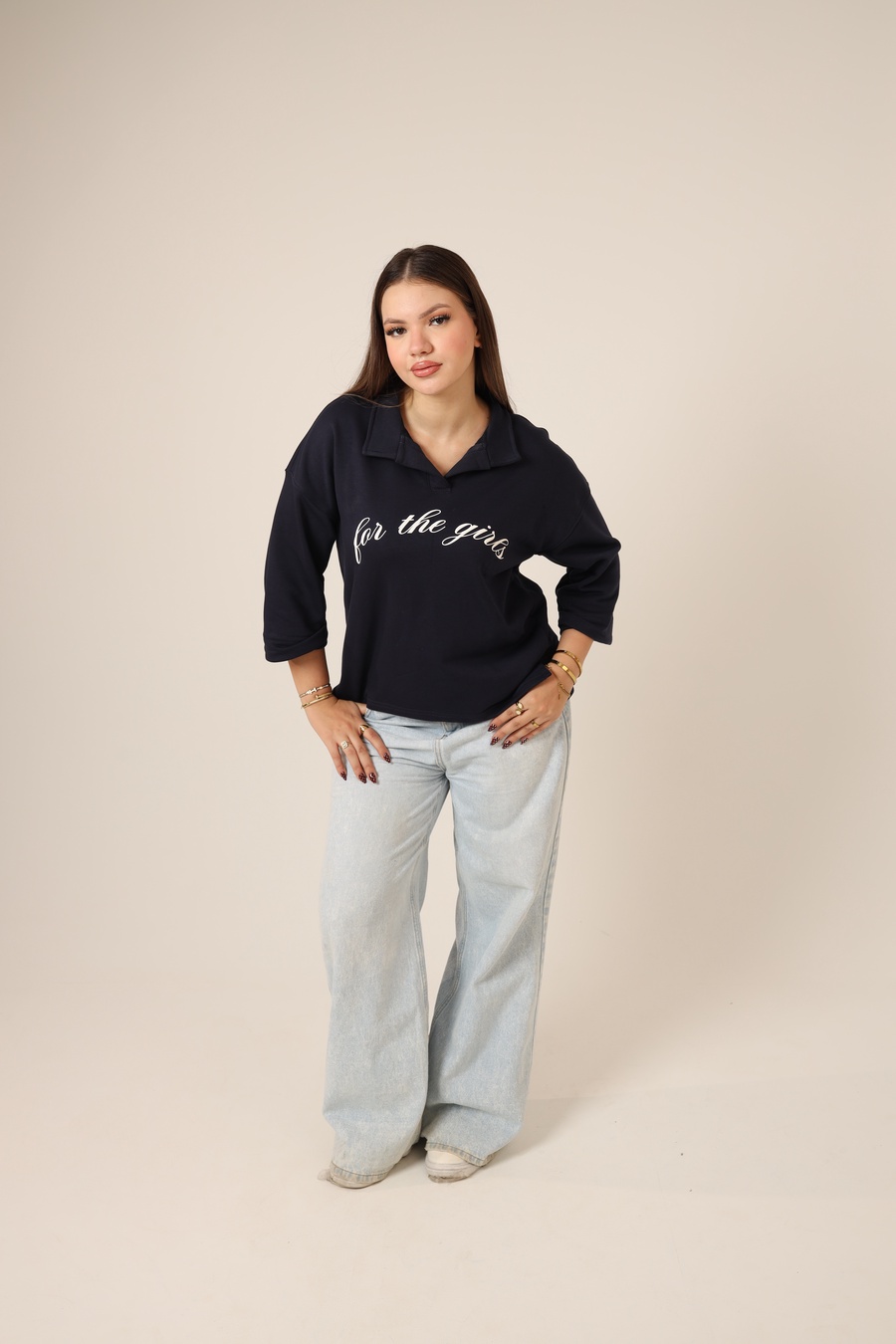Navy Blue Oversized Polo Sweatshirt 
