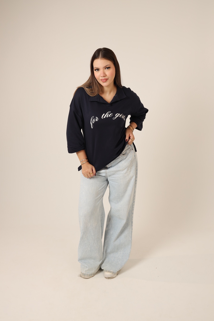 Navy Blue Oversized Polo Sweatshirt 