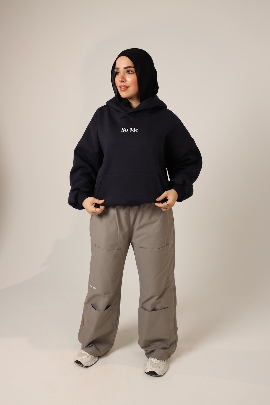 Grey Wide-Leg Cargo Pants