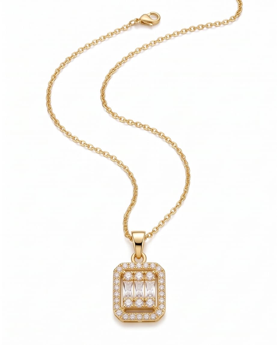 RAWNQ Gold Plated Stainless Steel Geometric Halo Pendant Necklace