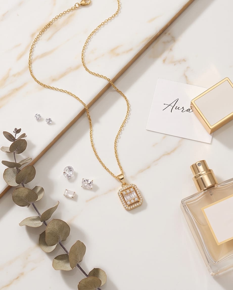 RAWNQ Gold Plated Stainless Steel Geometric Halo Pendant Necklace