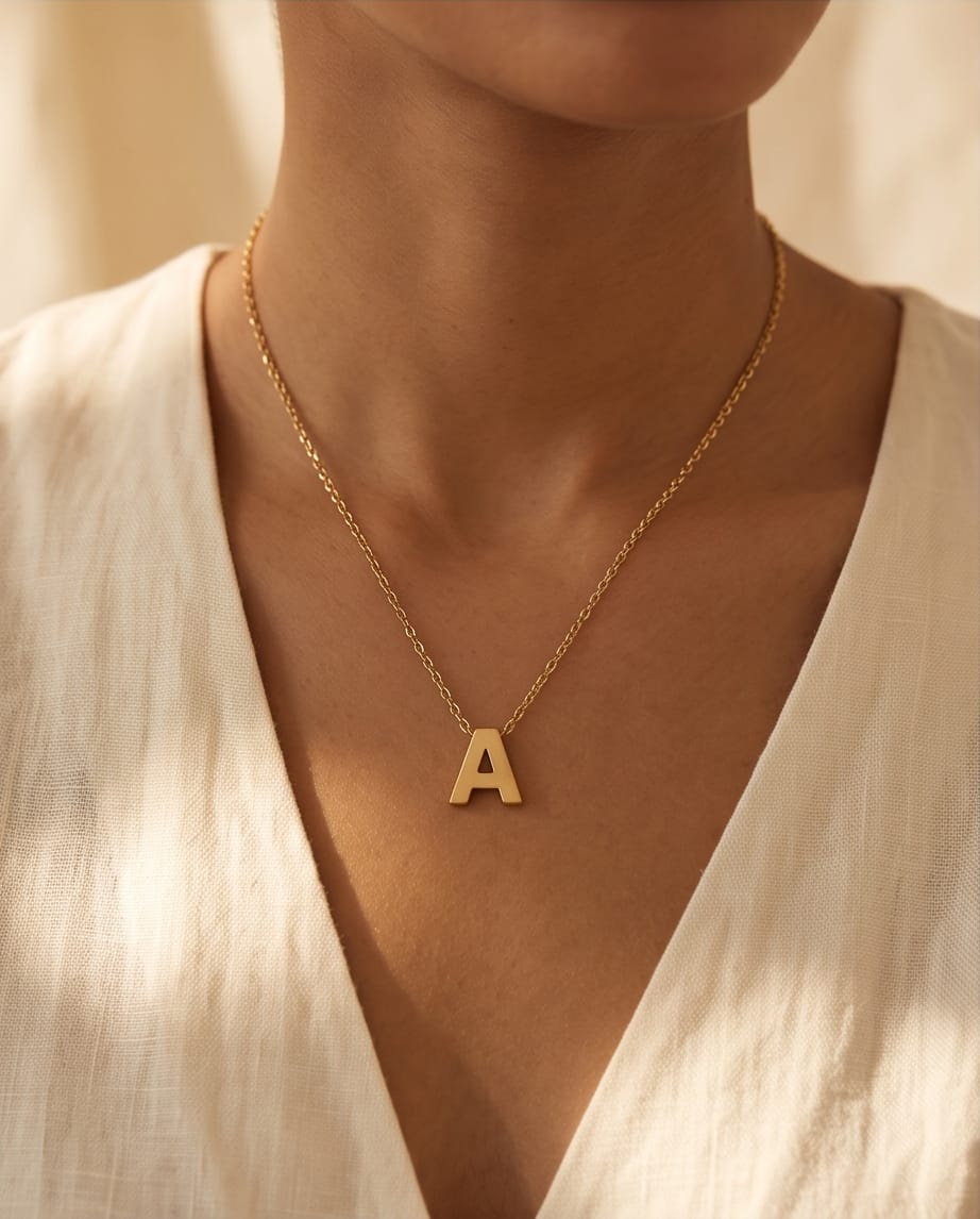 RAWNQ Gold Plated Stainless Steel Initial Letter A Pendant Necklace