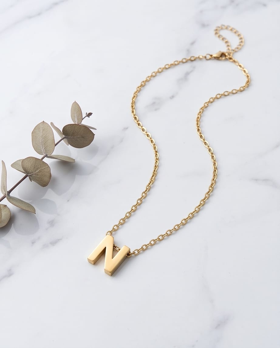 RAWNQ Gold Plated Stainless Steel Initial Letter N Pendant Necklace