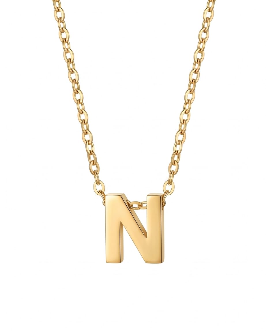RAWNQ Gold Plated Stainless Steel Initial Letter N Pendant Necklace