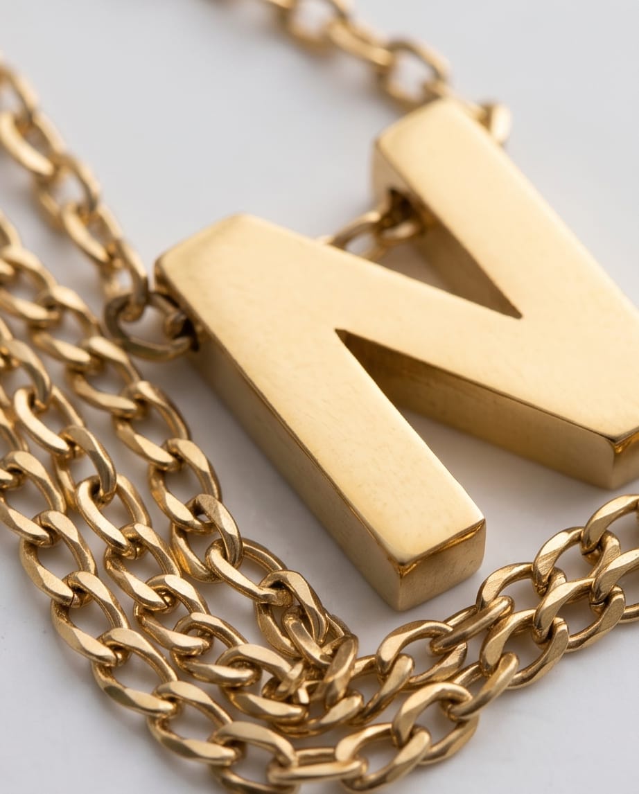 RAWNQ Gold Plated Stainless Steel Initial Letter N Pendant Necklace