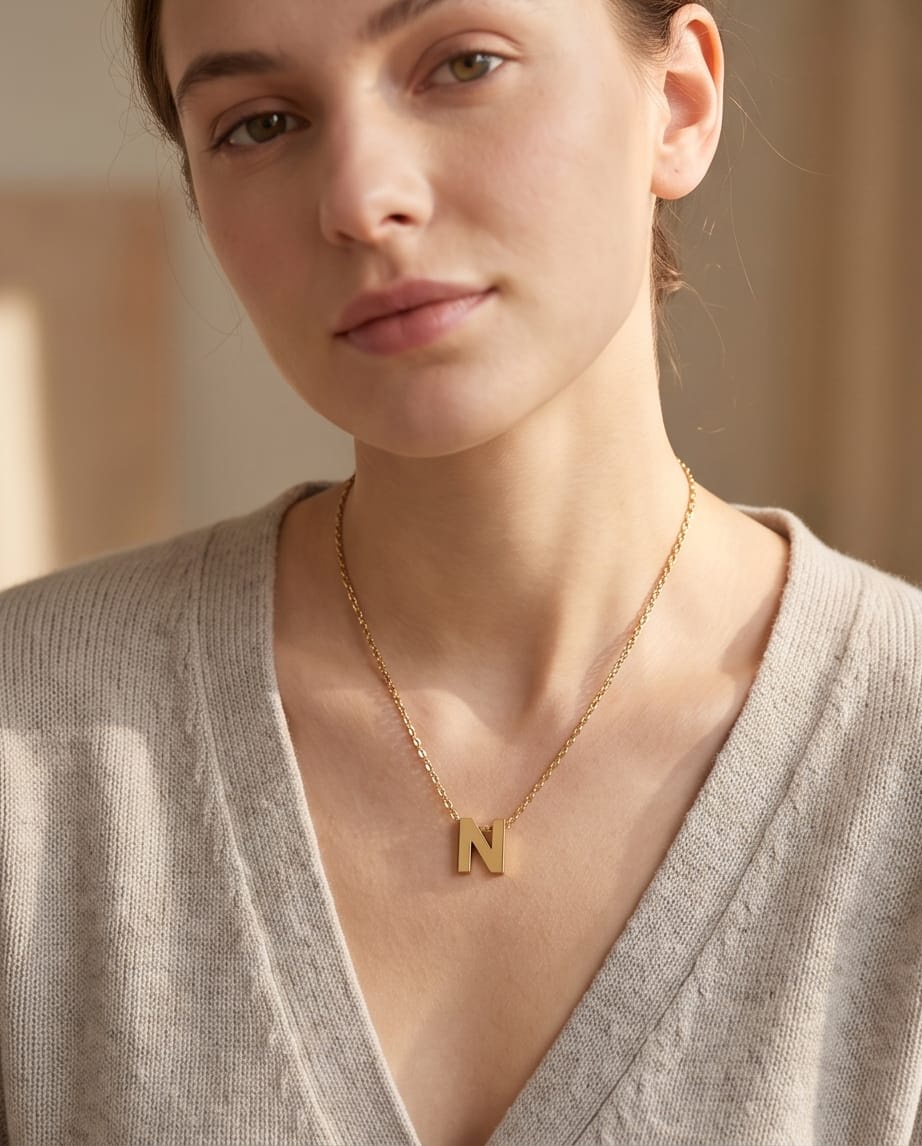 RAWNQ Gold Plated Stainless Steel Initial Letter N Pendant Necklace