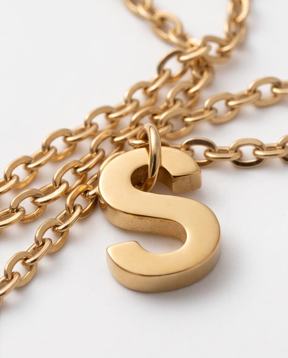 RAWNQ Gold Plated Stainless Steel Initial Letter S Pendant Necklace