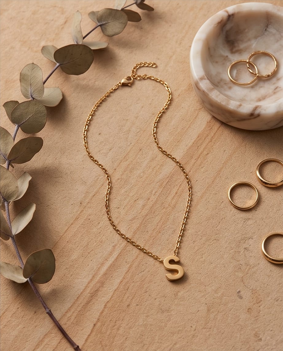 RAWNQ Gold Plated Stainless Steel Initial Letter S Pendant Necklace