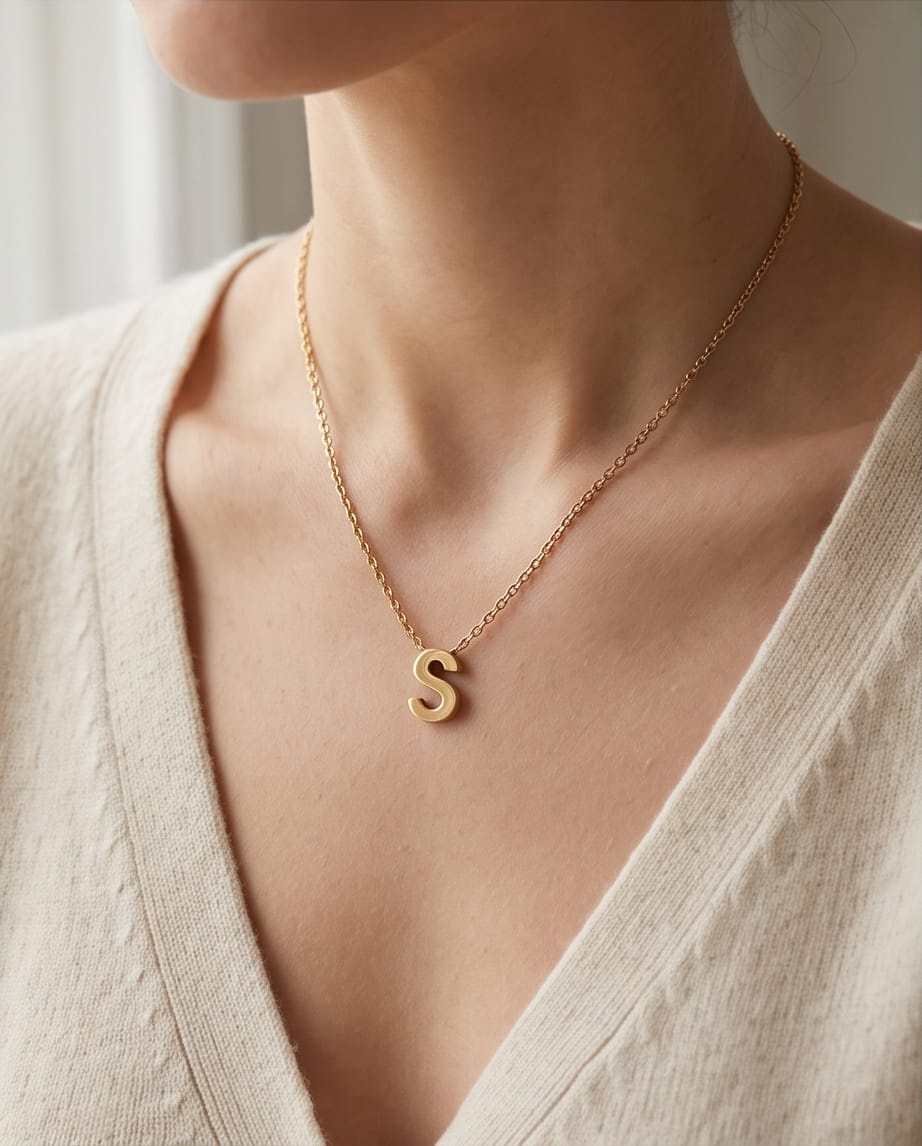 RAWNQ Gold Plated Stainless Steel Initial Letter S Pendant Necklace