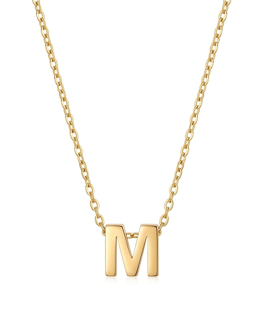 RAWNQ Gold Plated Stainless Steel Initial Letter M Pendant Necklace