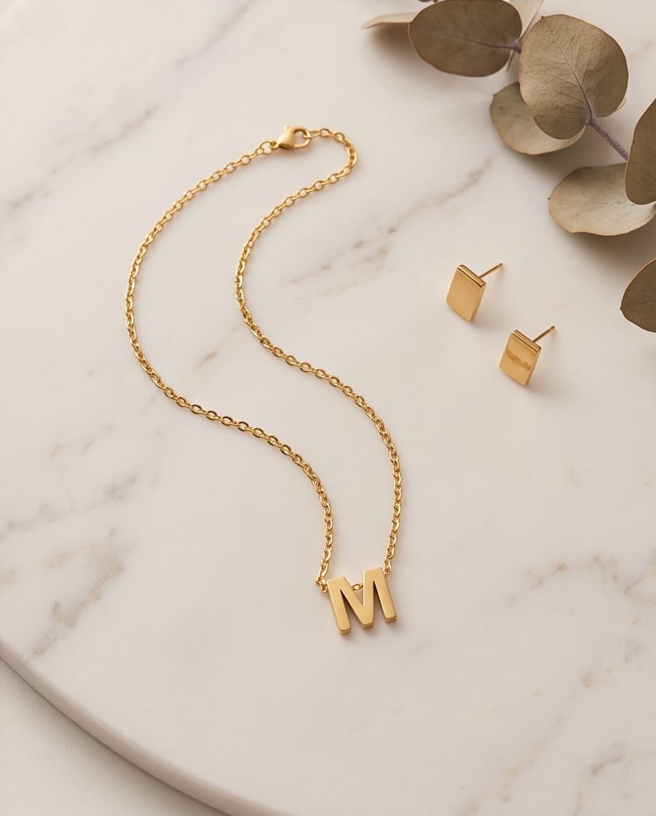 RAWNQ Gold Plated Stainless Steel Initial Letter M Pendant Necklace
