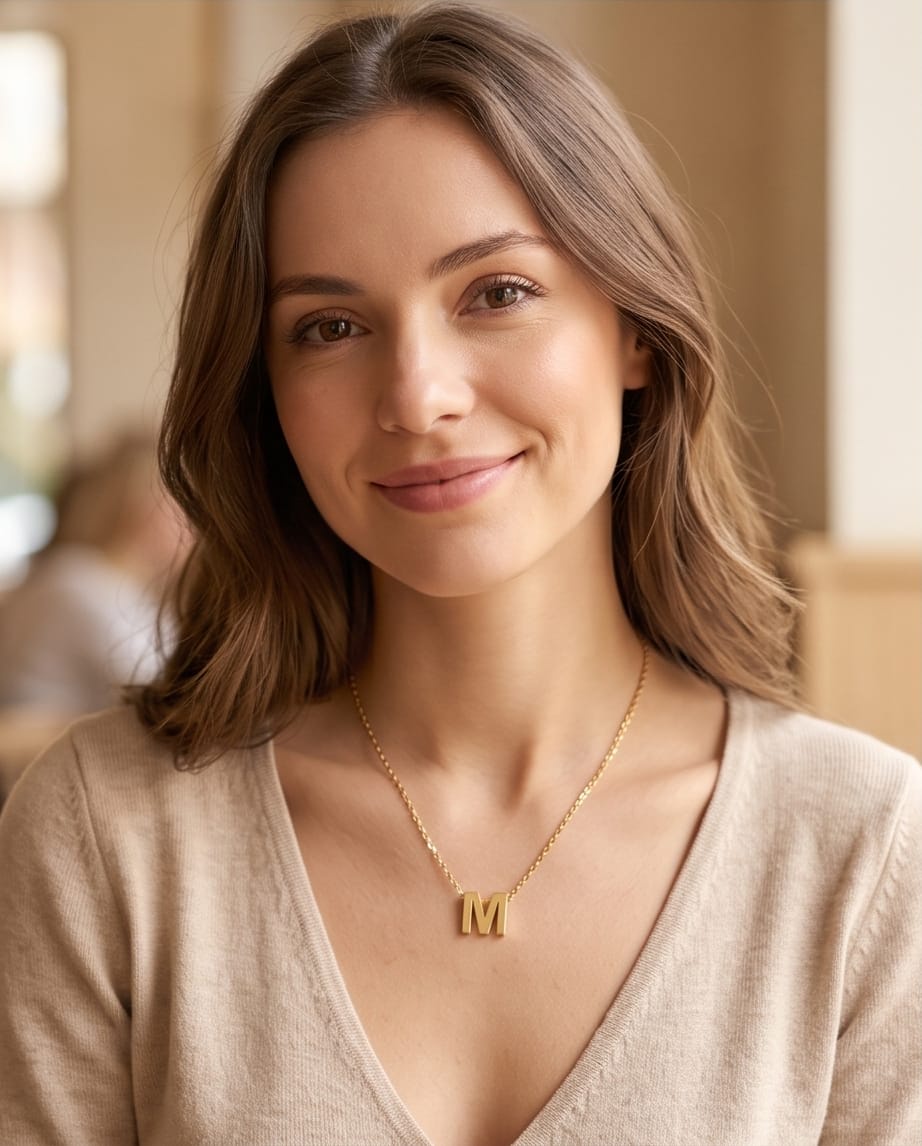 RAWNQ Gold Plated Stainless Steel Initial Letter M Pendant Necklace