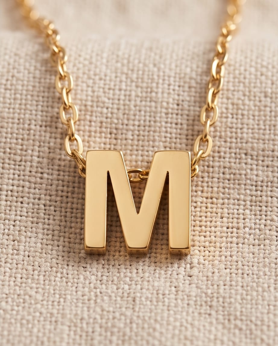 RAWNQ Gold Plated Stainless Steel Initial Letter M Pendant Necklace