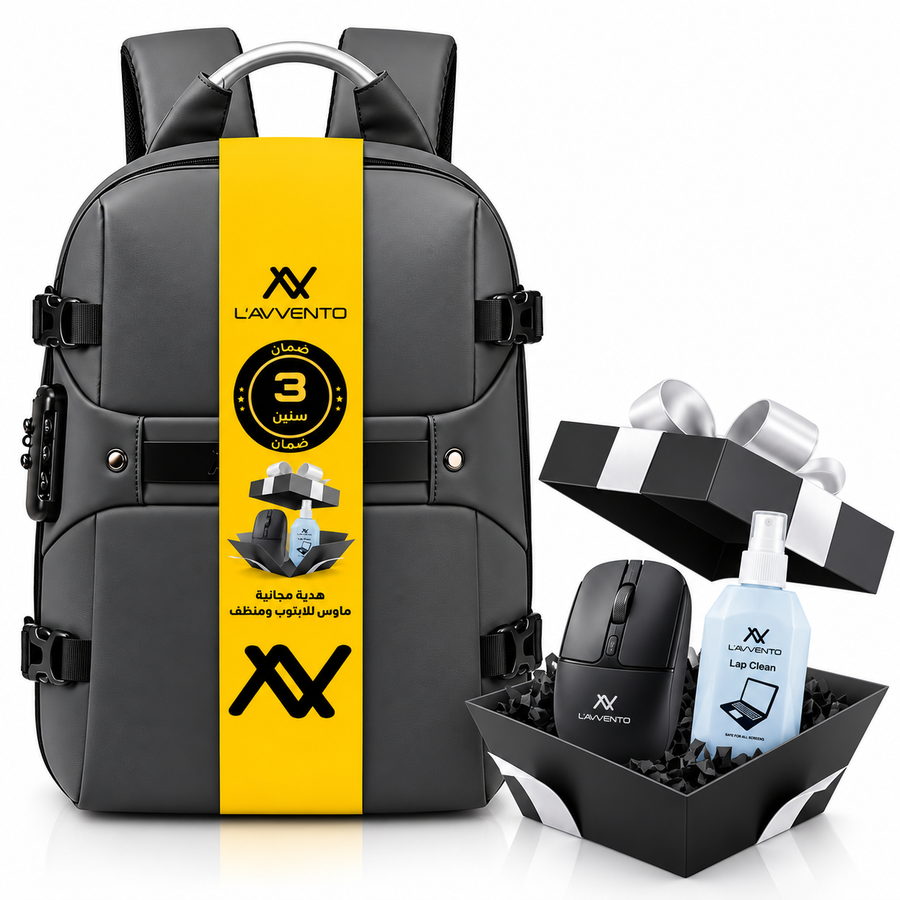 L'AVVENTO (BGV06) Daily Backpack Anti-Theft Backpack fit up to 15.6” High Bundle with Cleaner set And Mouse (Gray \ Black)
