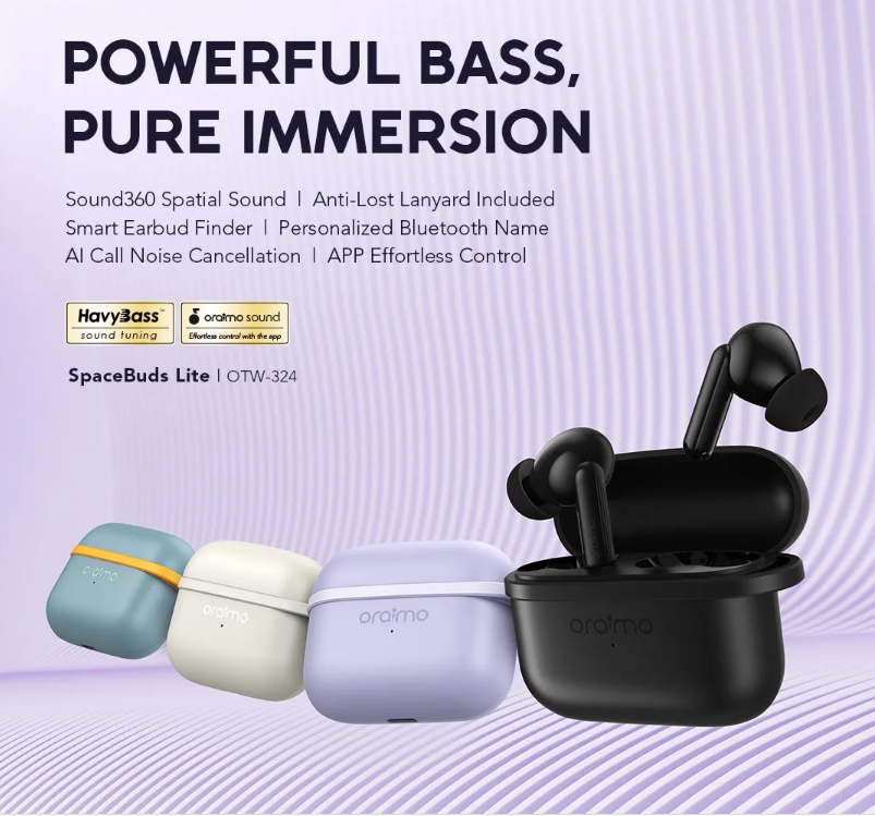 سماعة أذن لاسلكية Oraimo SpaceBuds Lite OTW-324 بصوت Sound360 ووضع الألعاب - أسود