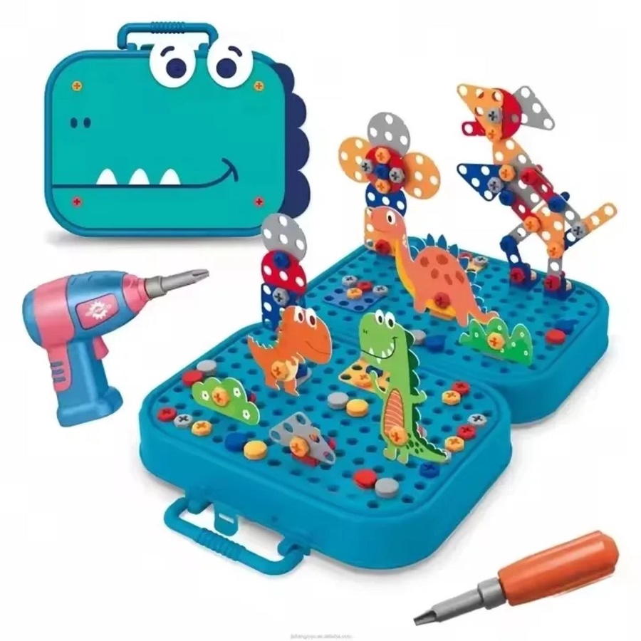 بوكس ديناصورات التركيب بالمفك الكهربائي – 228 قطعة | Dinosaur Electric Screwdriver Building Kit – 228 Pieces