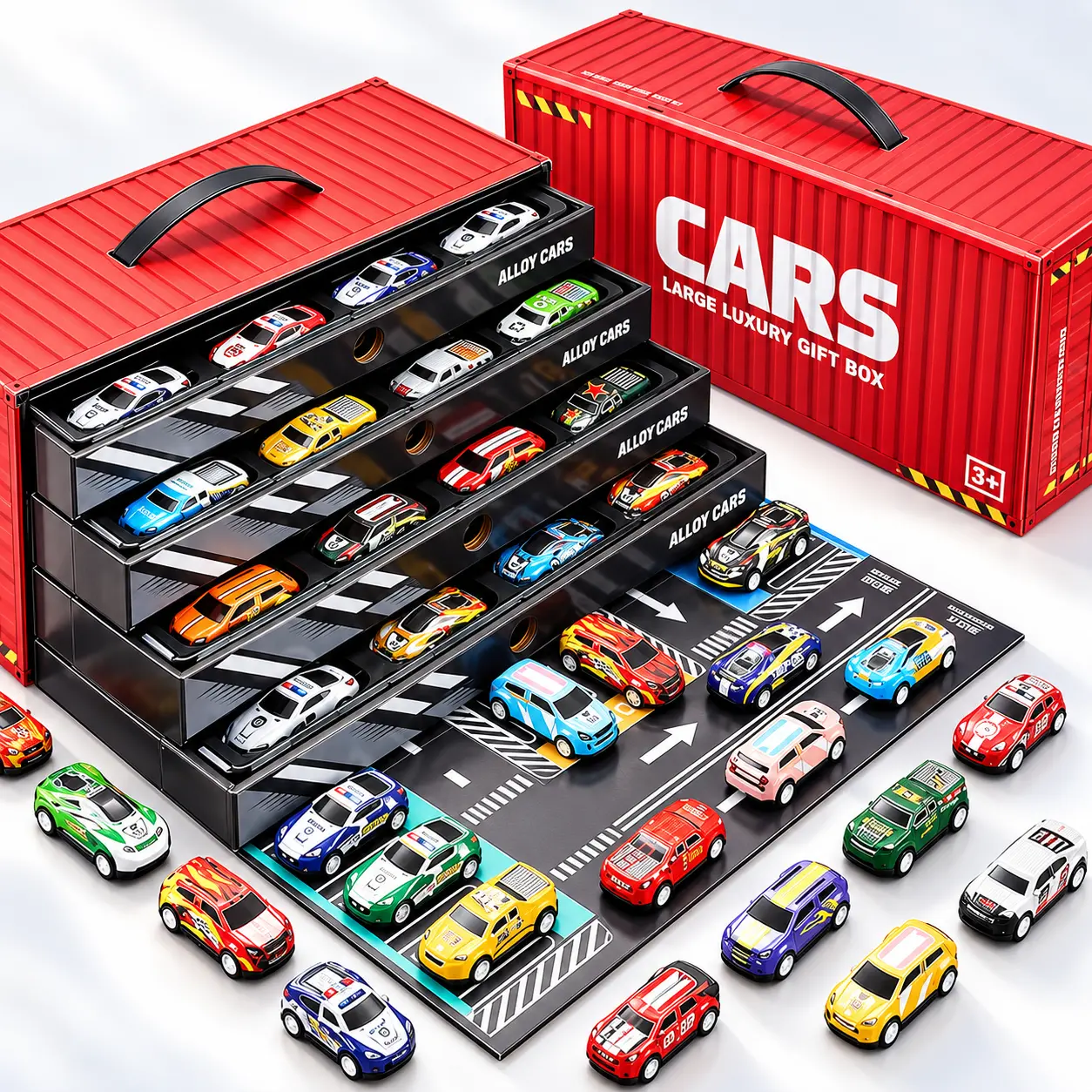 حاوية عربيات بول باك - 48 قطعة | Container Pull Back Cars - 48pcs 