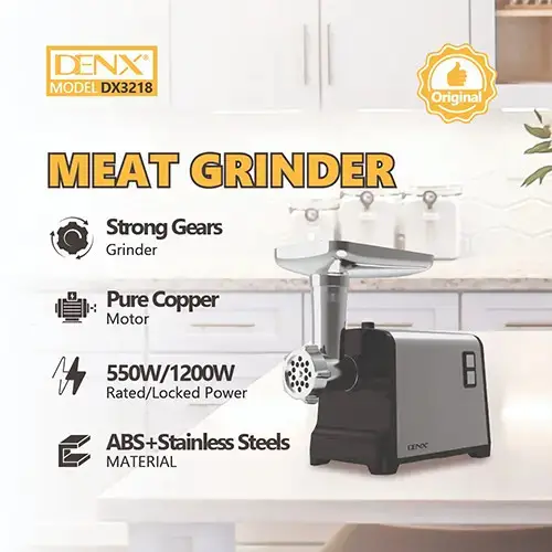 عرض مفرمة لحم كهربائية  بقوة 1200W وملحقات متعددة + عجان كهربائي  بقوة 1000 واط من DENX