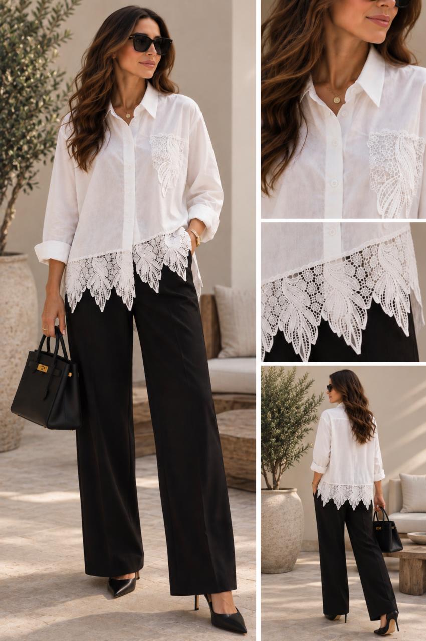 White Floral Lace Oversized Button-Down Shirt
