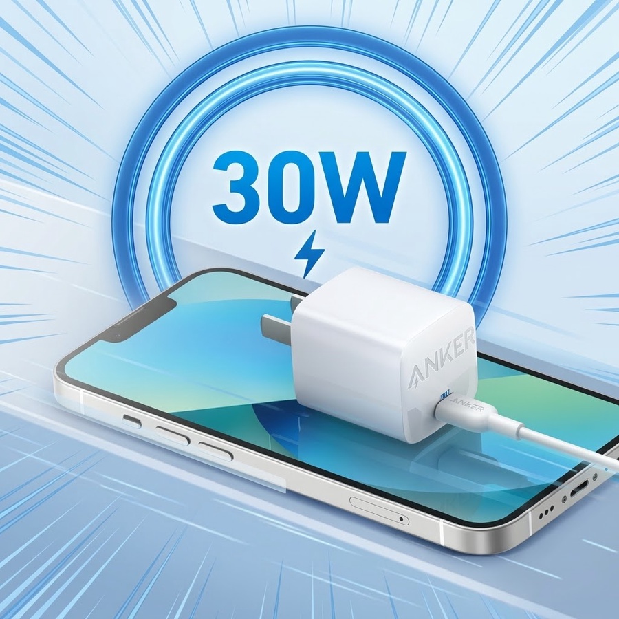 شاحن Anker 313 GaN A2639 سريع بقدرة 30W ومنفذ USB-C – أبيض