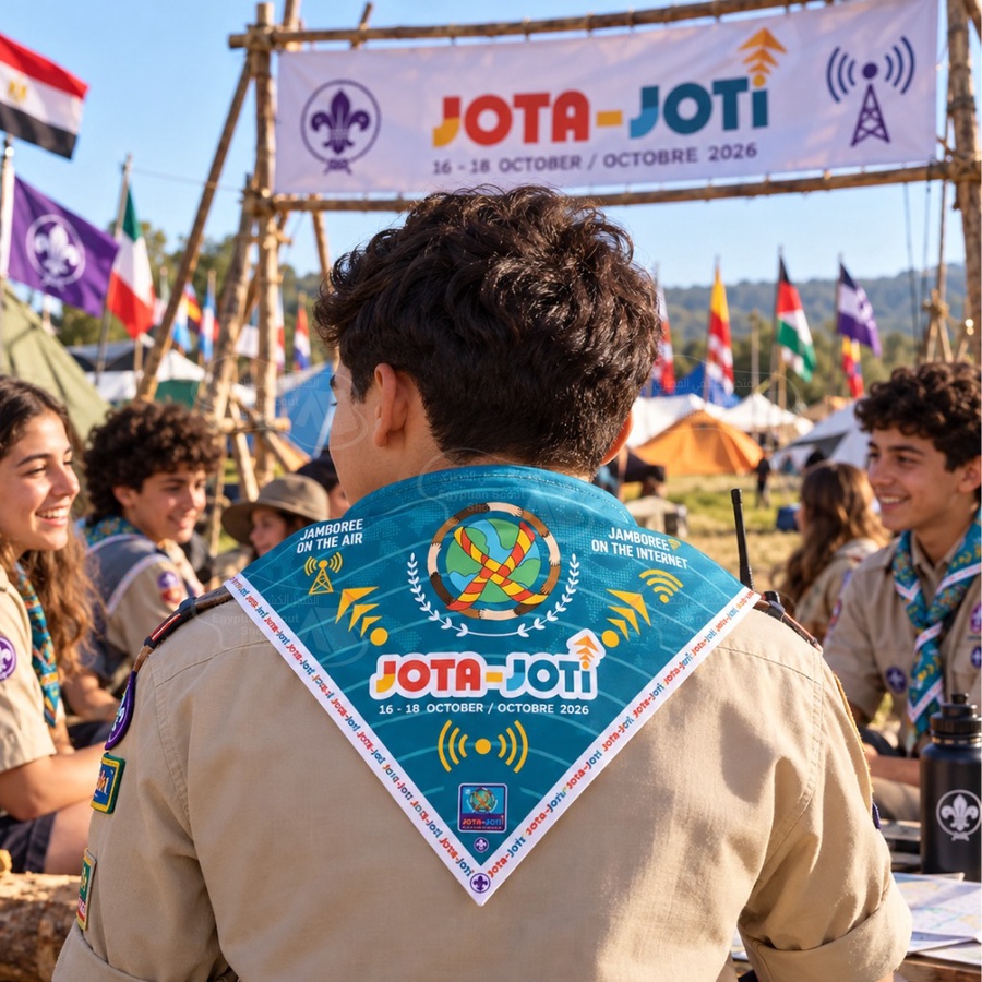 منديل كشافة JOTA-JOTI 2026 – تصميم جامبوري الاتصالات العالمي للكشافة