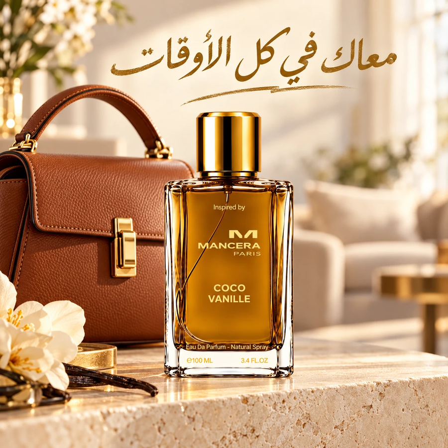 Coco Vanille with an elegant women's leather handbag