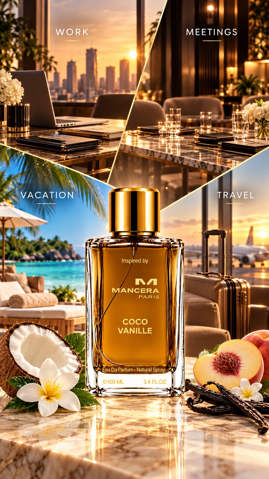 Coco Vanille work, meetings, vacation and travel collage