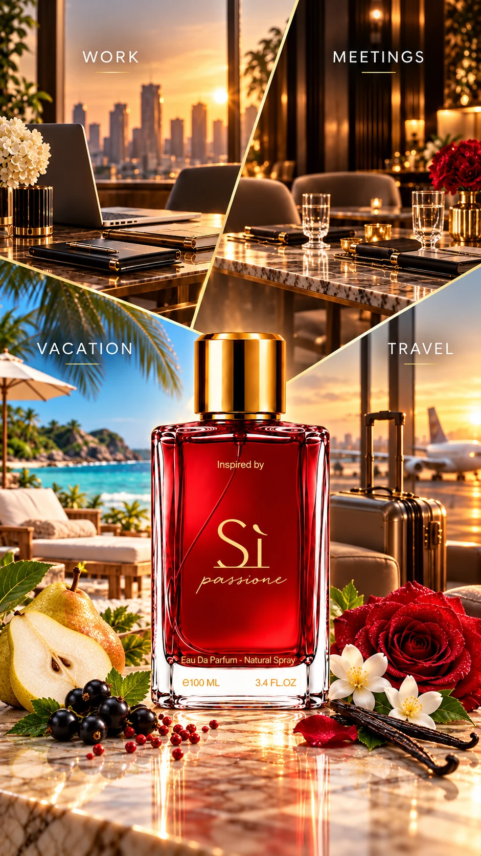 Sì Passione work, meetings, vacation and travel collage