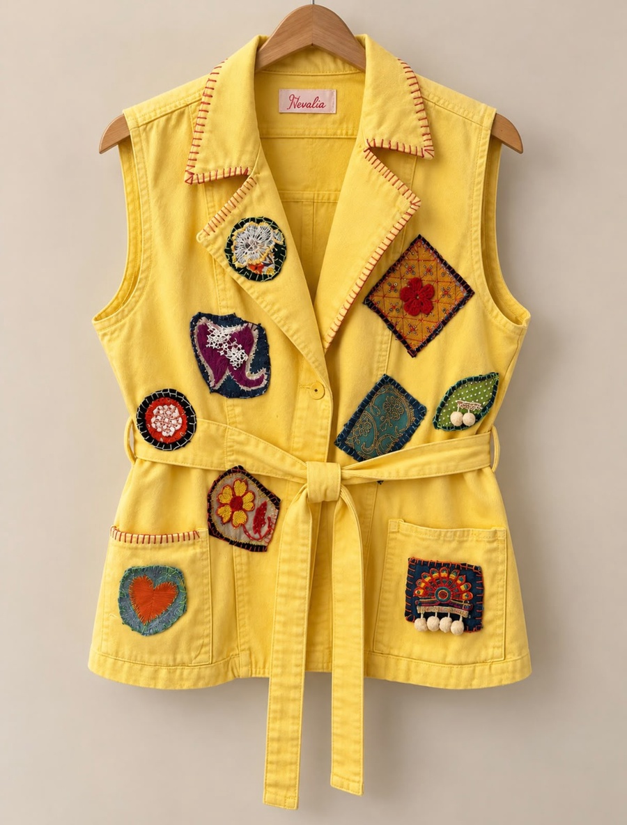 Yellow Colorful Patchwork Sleeveless Vest