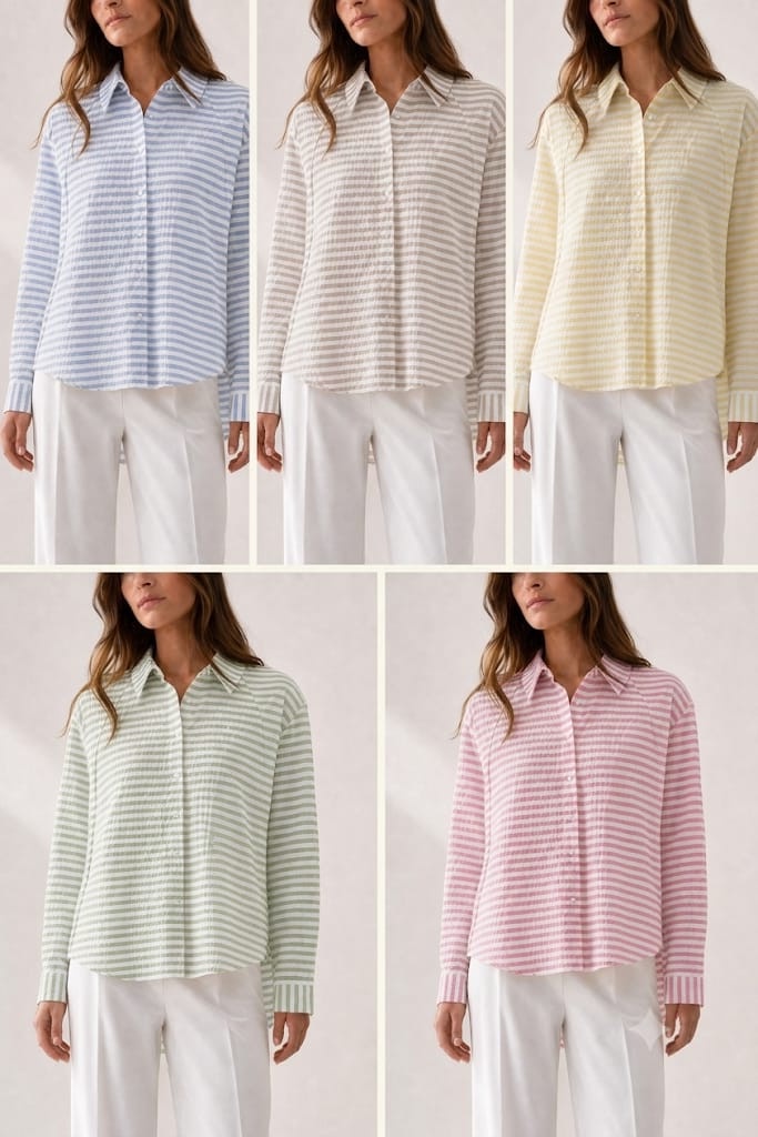 Tex8 Striped Crinkle Blouse
