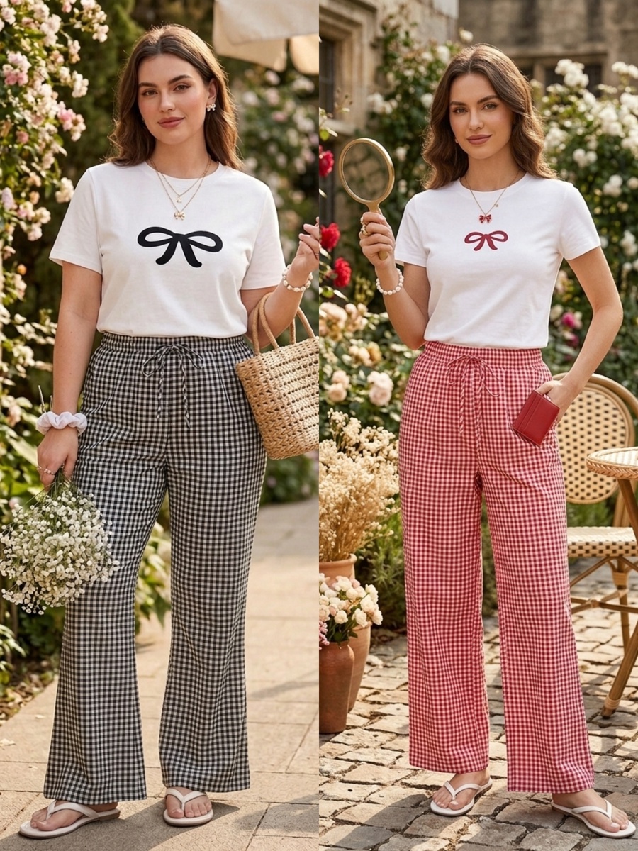 Bow Print Cotton Pajama Set