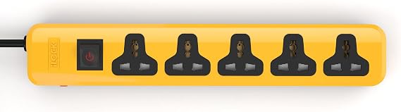 iLOCK power strip 5 universal outlets with overload switch (yellow)