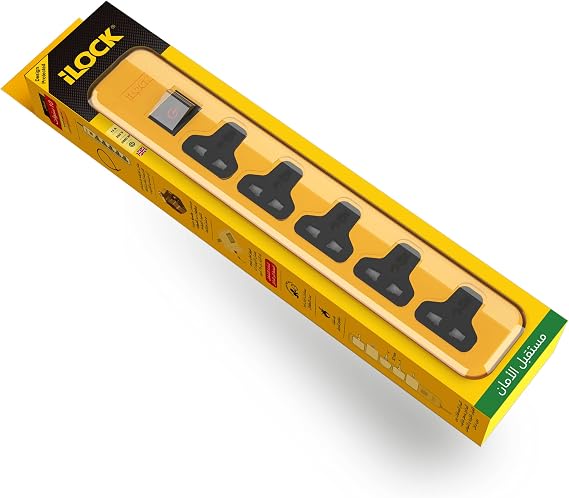 iLOCK power strip 5 universal outlets with overload switch (yellow)