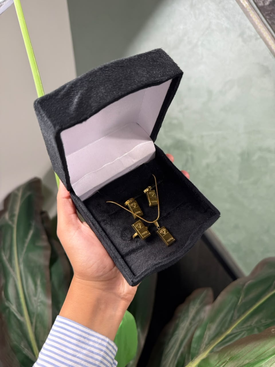 Gold Bar Stainless Steel Jewelry Set