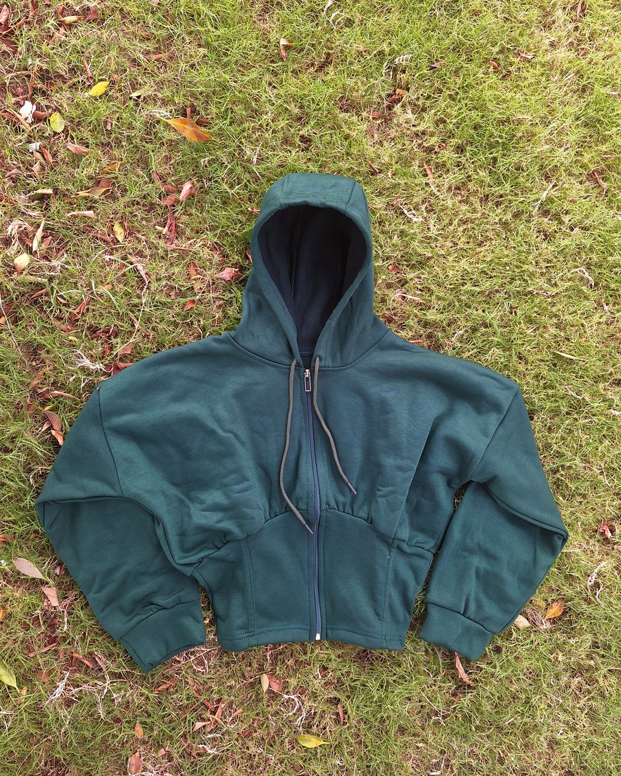 Fleece-Lined Corset Zip-Up Hoodie
