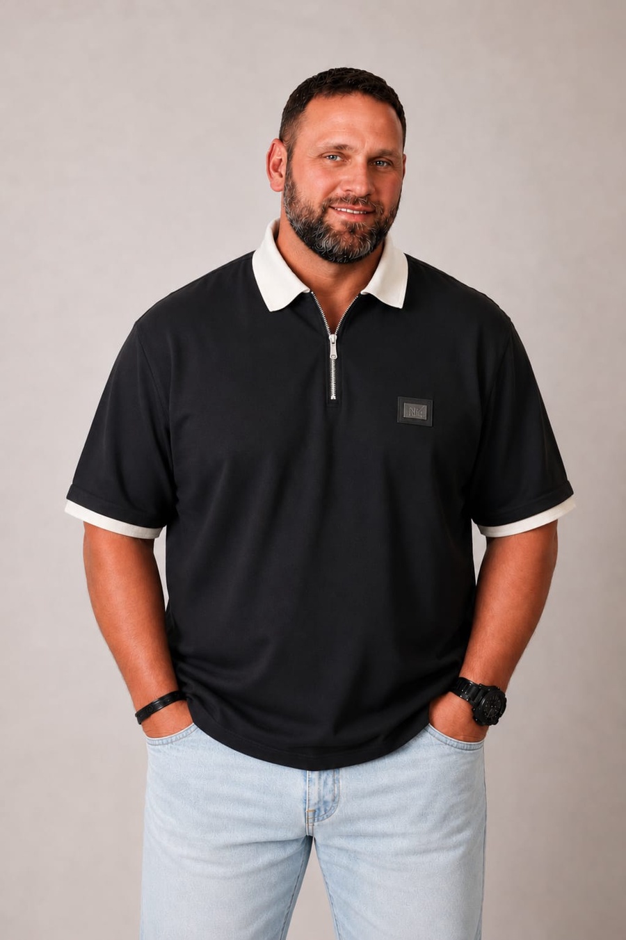 Ringer Polo t-shirt with zipper 