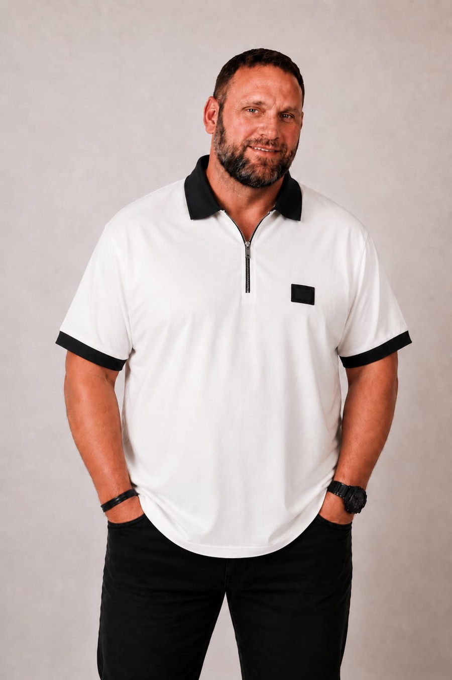Ringer Polo t-shirt with zipper 