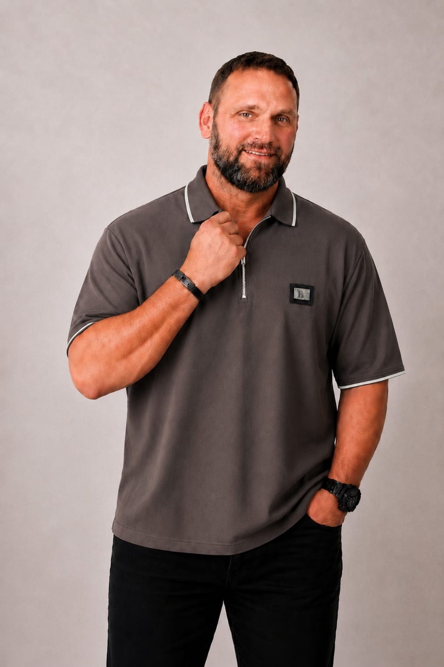 Ringer Polo t-shirt with zipper 