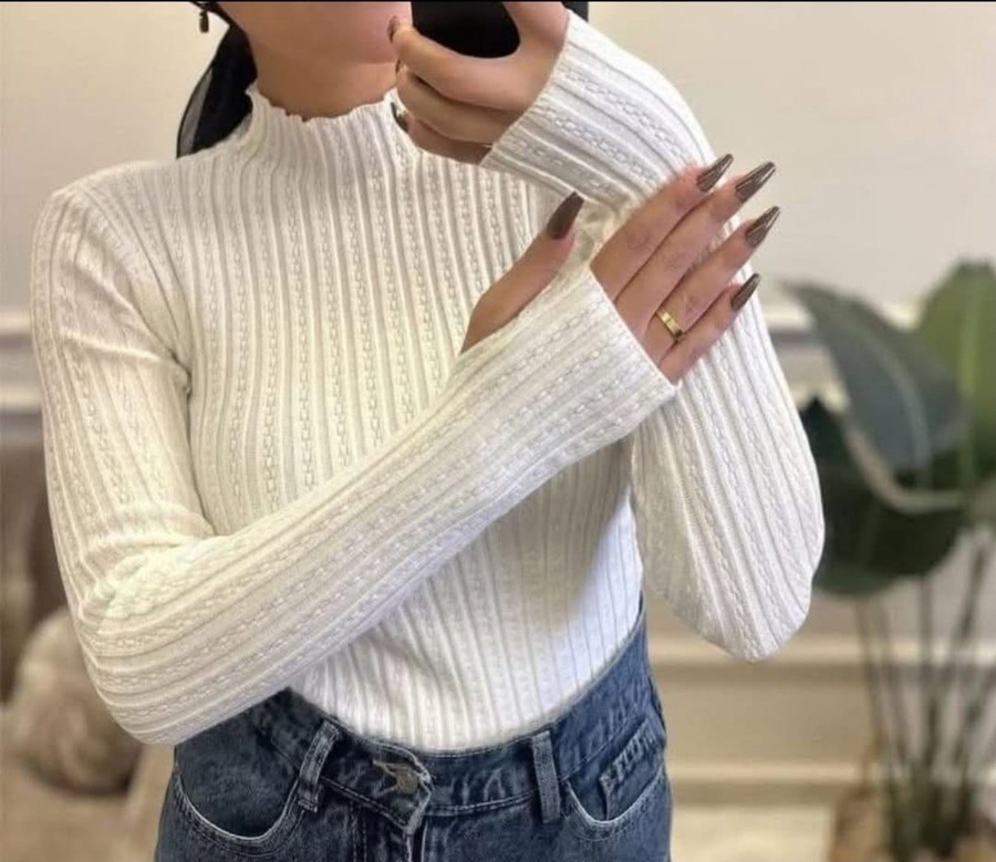Cable Knit Mock Neck Basic Top