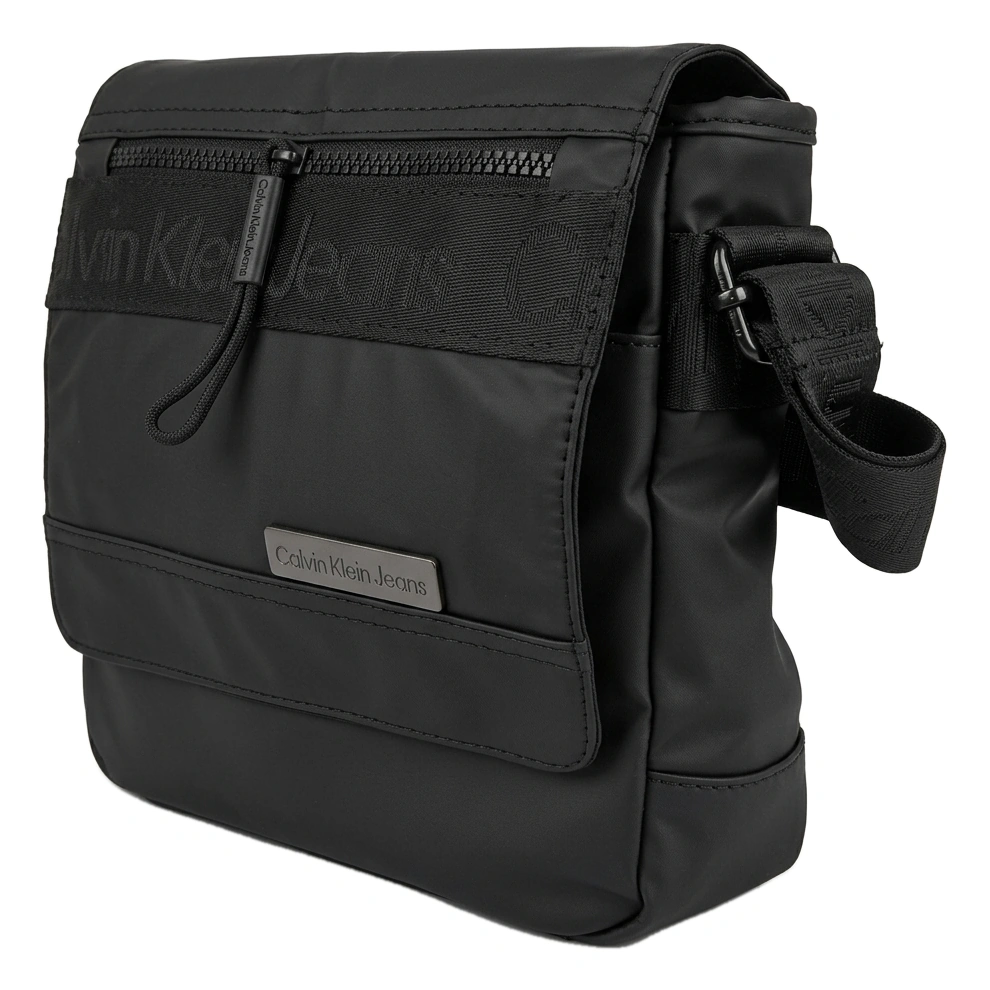 Calvin Klein Jeans Men's Black Crossbody Messenger Bag with Front Zipper and Flap #0018