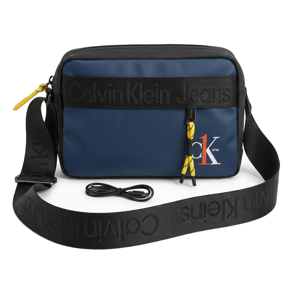 Calvin Klein Jeans Men's Crossbody Bag with Four Zippers and Branded Strap #0023