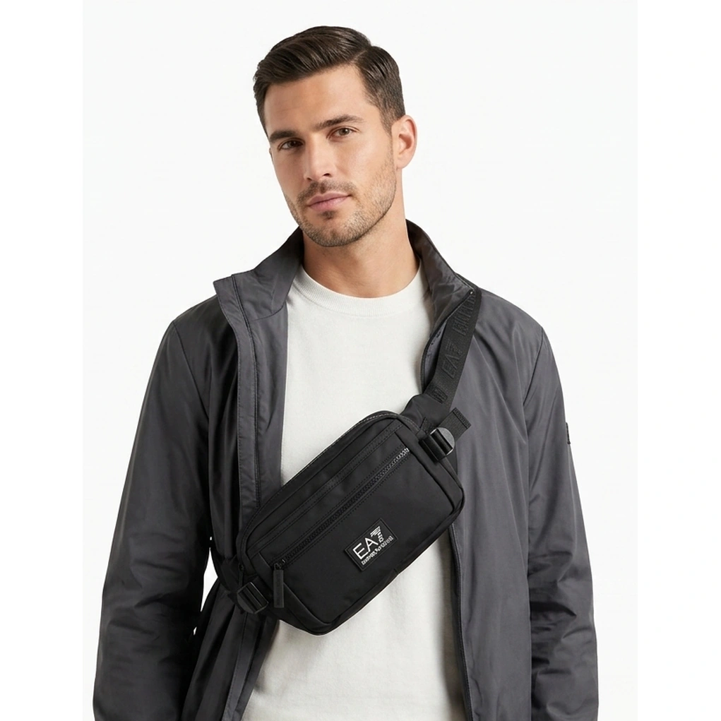 EA7 Emporio Armani Men's Black Quad Zipper Waist Bag #0008