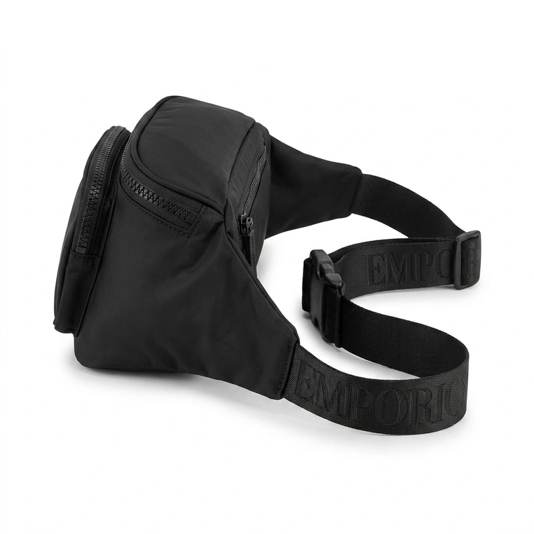 EA7 Emporio Armani Men's Black Triple Zipper Waist Bag #0007