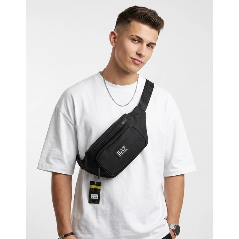 EA7 Emporio Armani Men's Black Triple Zipper Waist Bag #0007